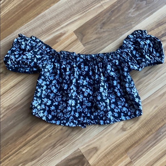 Seek The Label Floral Frill Trim Bardot Crop Top - Picture 2 of 5